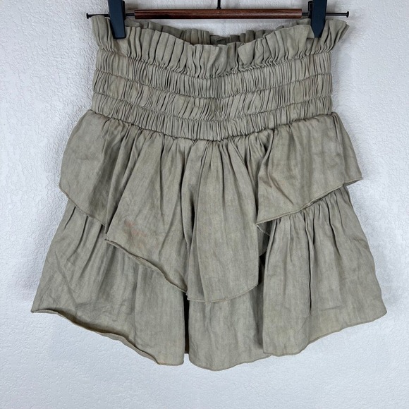 Isabel Marant Etoile Women's Smocked Waist Ruffled Hem Mini Skirt Squirrel SZ 36 - Picture 2 of 15